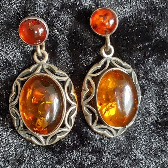BALTEC AMBER & STERLING ART NOUVEAU EARRINGS